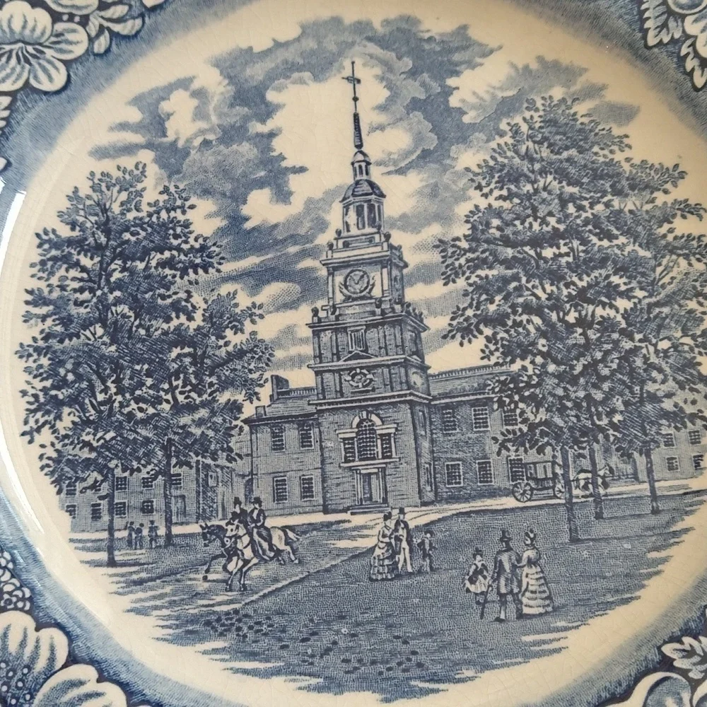 Vintage Liberty dependence Hall transferware ironstone blue and white 10